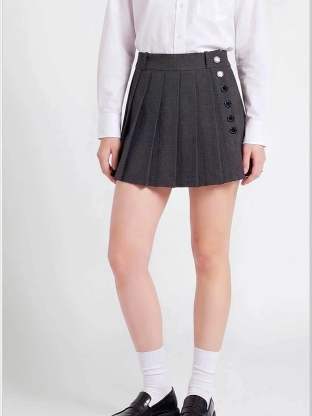 Sandro Pleated Mini Skirt in Grey Size 38